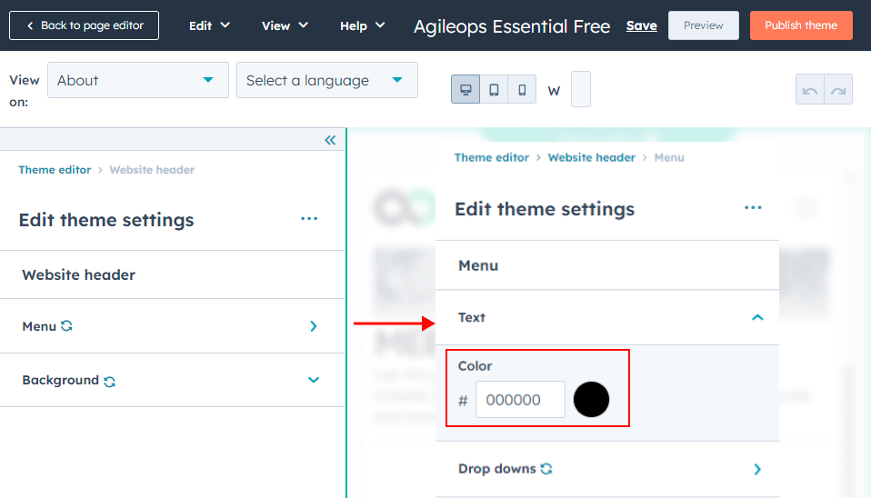 HubSpot - fill text menu color