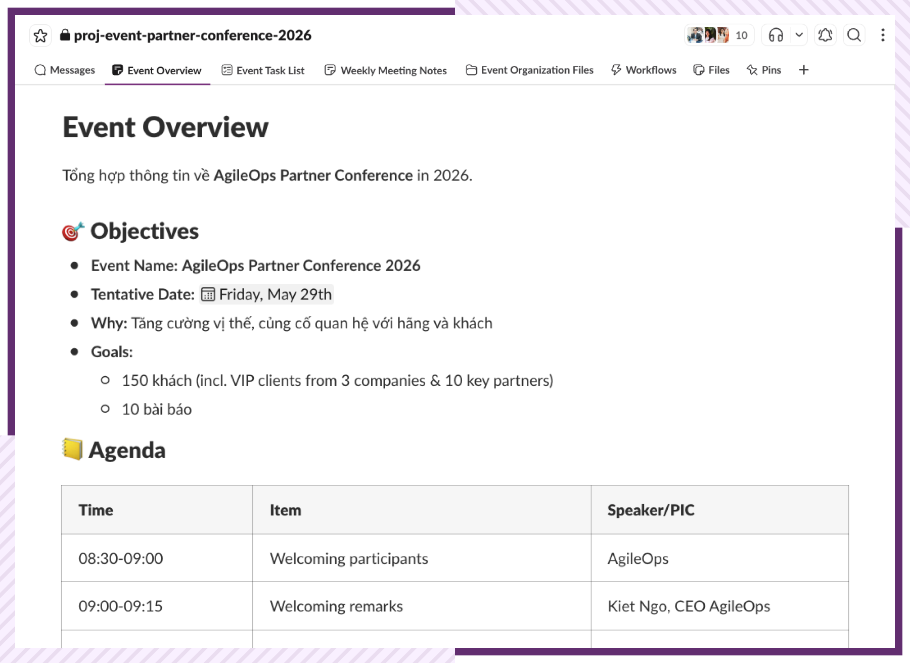 AgileOps - Giao diện Canvas&nbsp;trong Slack