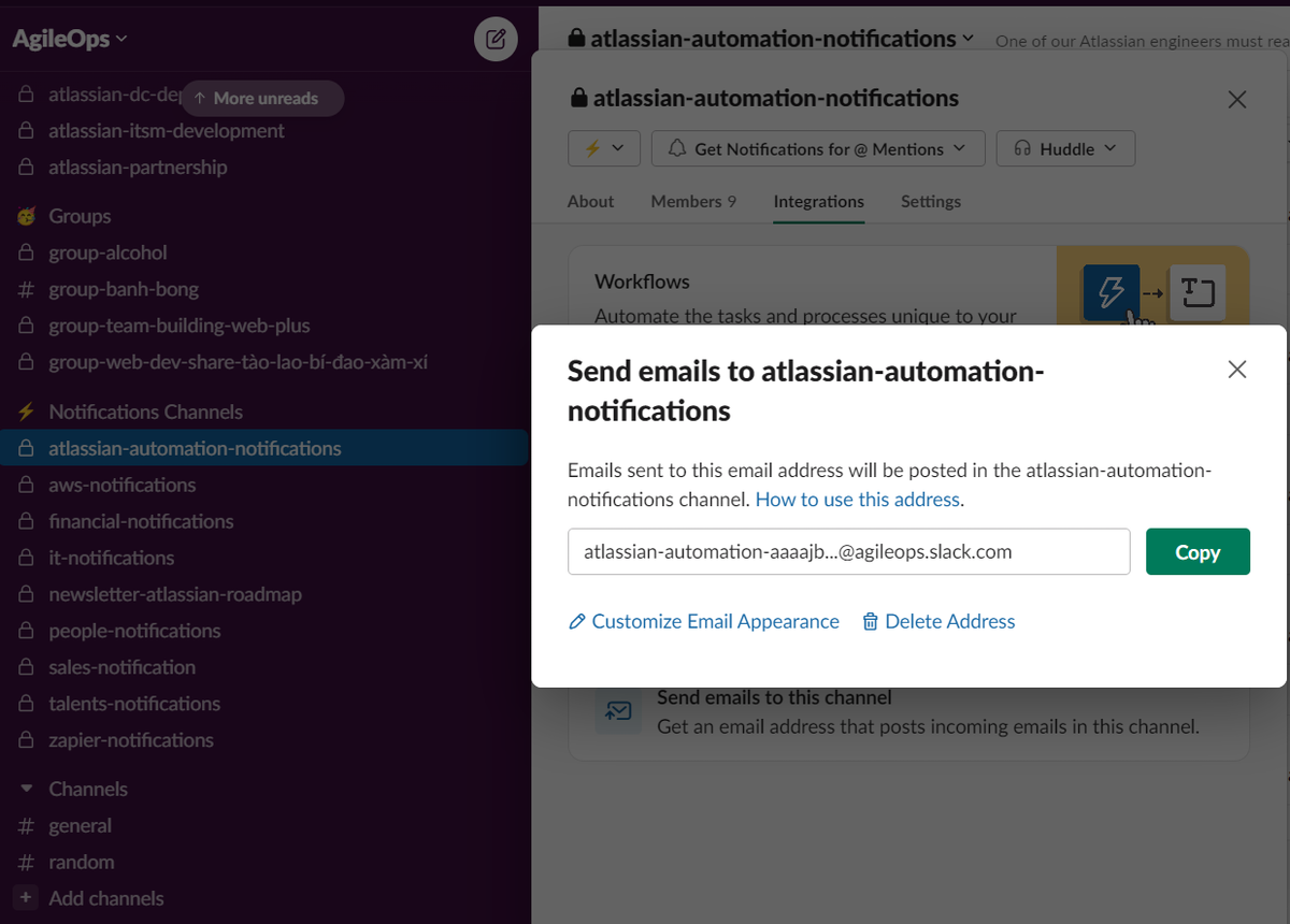 AgileOps - Jira Automation - Setup a Slack dedicated email address to receive email notifications 