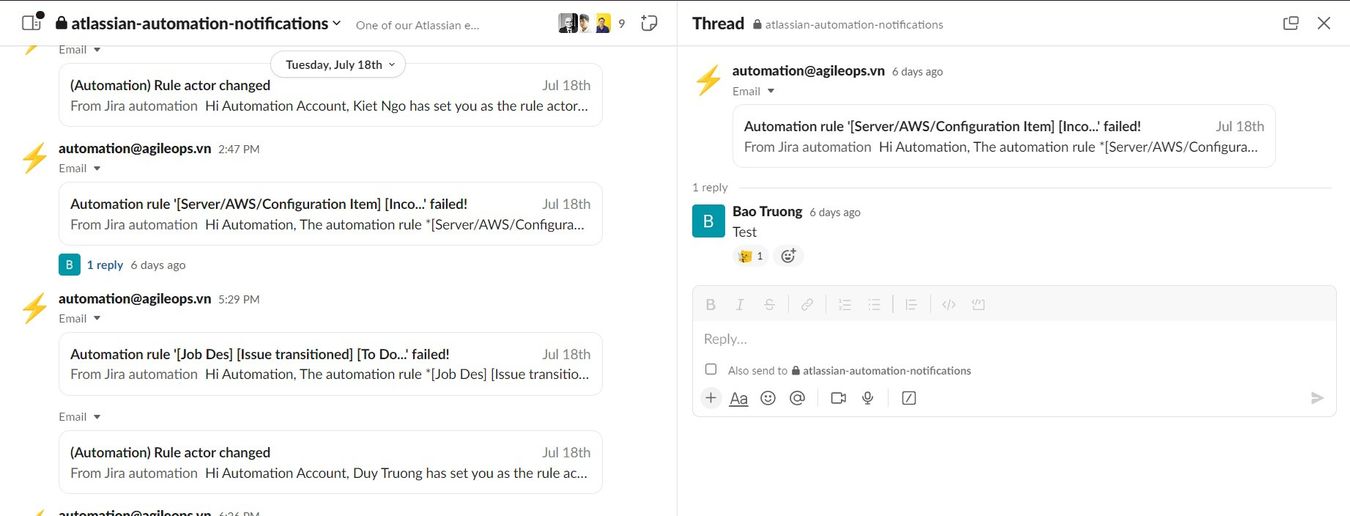 AgileOps - Jira Automation - Failed execution delivered to centralized, team-based Slack channel 