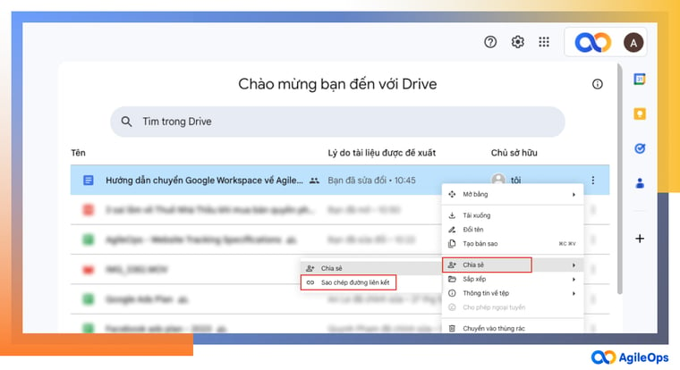 AgileOps - Chia sẻ qua liên kết