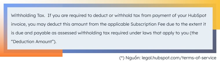 AgileOps - Chính sách về Withholding tax của HubSpot