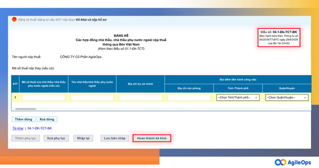 AgileOps - Hướng dẫn đăng ký mã số Thuế Nhà Thầu trực tuyến