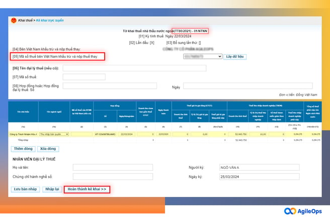 AgileOps - Chi tiết các bước khai Thuế Nhà Thầu nước ngoài