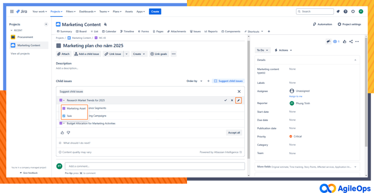 AgileOps - Gợi ý issue con