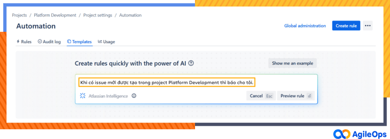 AgileOps - Nhập lệnh automation rule