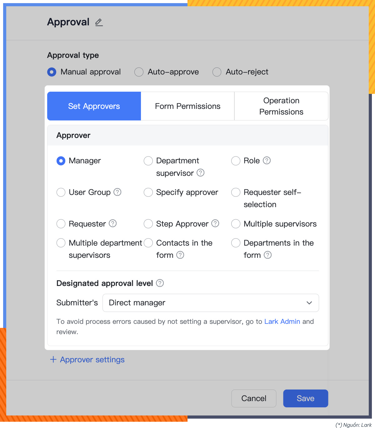 AgileOps -Lark Approval- Thiết lập quyền phê duyệt