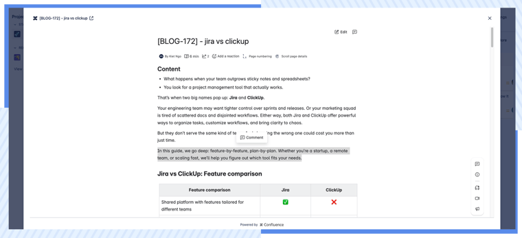 AgileOps - Users can read Confluence documents directly in Jira