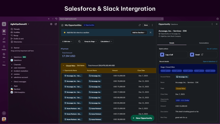 AgileOps - Giao diện làm việc tích hợp Salesforce & Slack