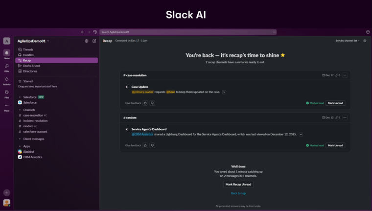 AgileOps - Slack AI tự động tóm tắt kênh và hội thoại
