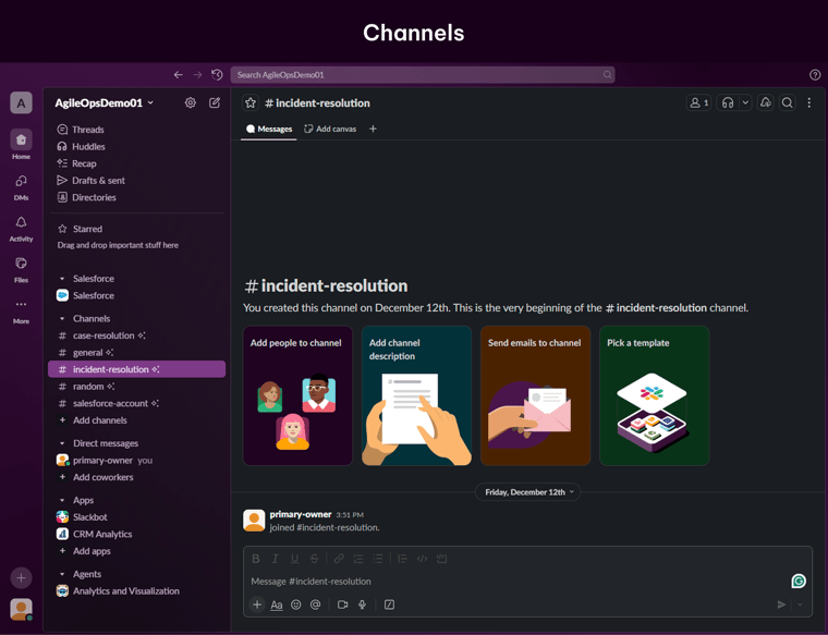 AgileOps - Giao diện channels trong Slack