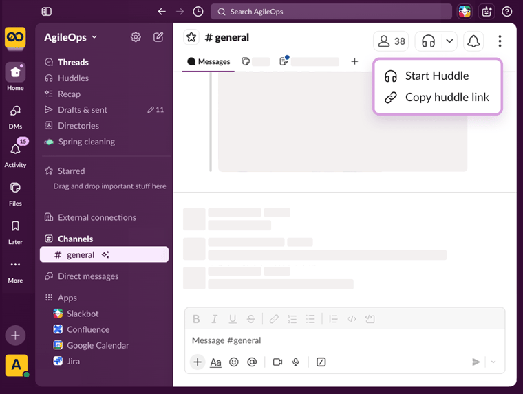 AgileOps - Giao diện gọi Huddle trên Slack