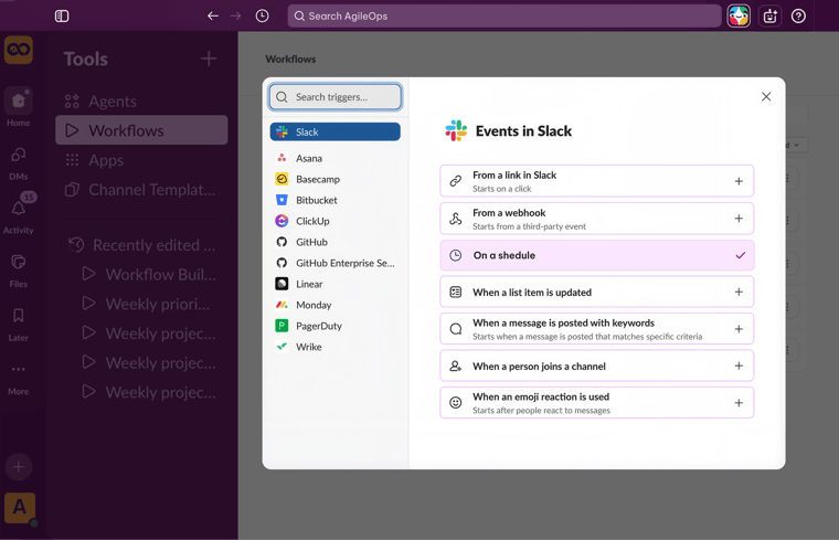 AgileOps - 7 điểm kích hoạt Workflow Builder trong Slack