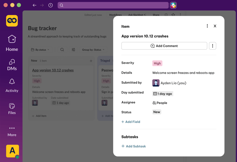 AgileOps - Giao diện các trường dữ liệu (field) trong Slack List