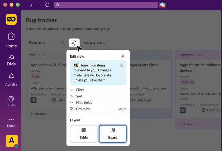 AgileOps - Giao diện tạo Views để theo dõi tiến độ trong List