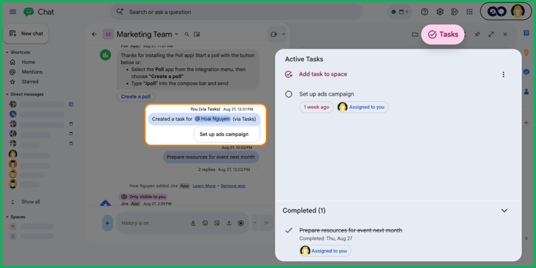 AgileOps - Giao diện quản lý dự án với Tasks trong Google Chat