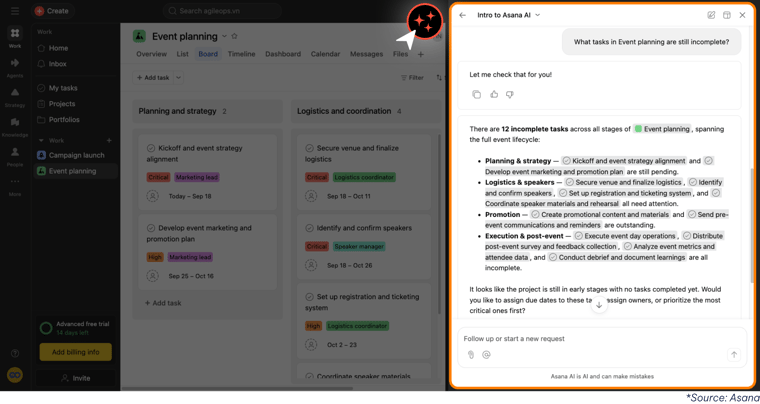 AgileOps - Giao diện hỏi đáp với Asana AI