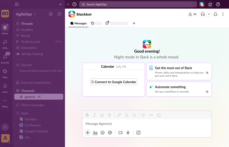 AgileOps - Giao diện sử dụng Slackbot trong Slack