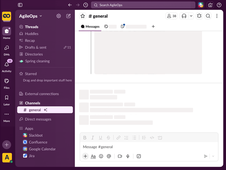 AgileOps - Giao diện nhắn tin qua Channel trong Slack