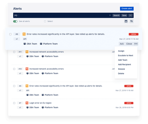 AgileOps - Danh sách các cảnh báo của Opsgenie