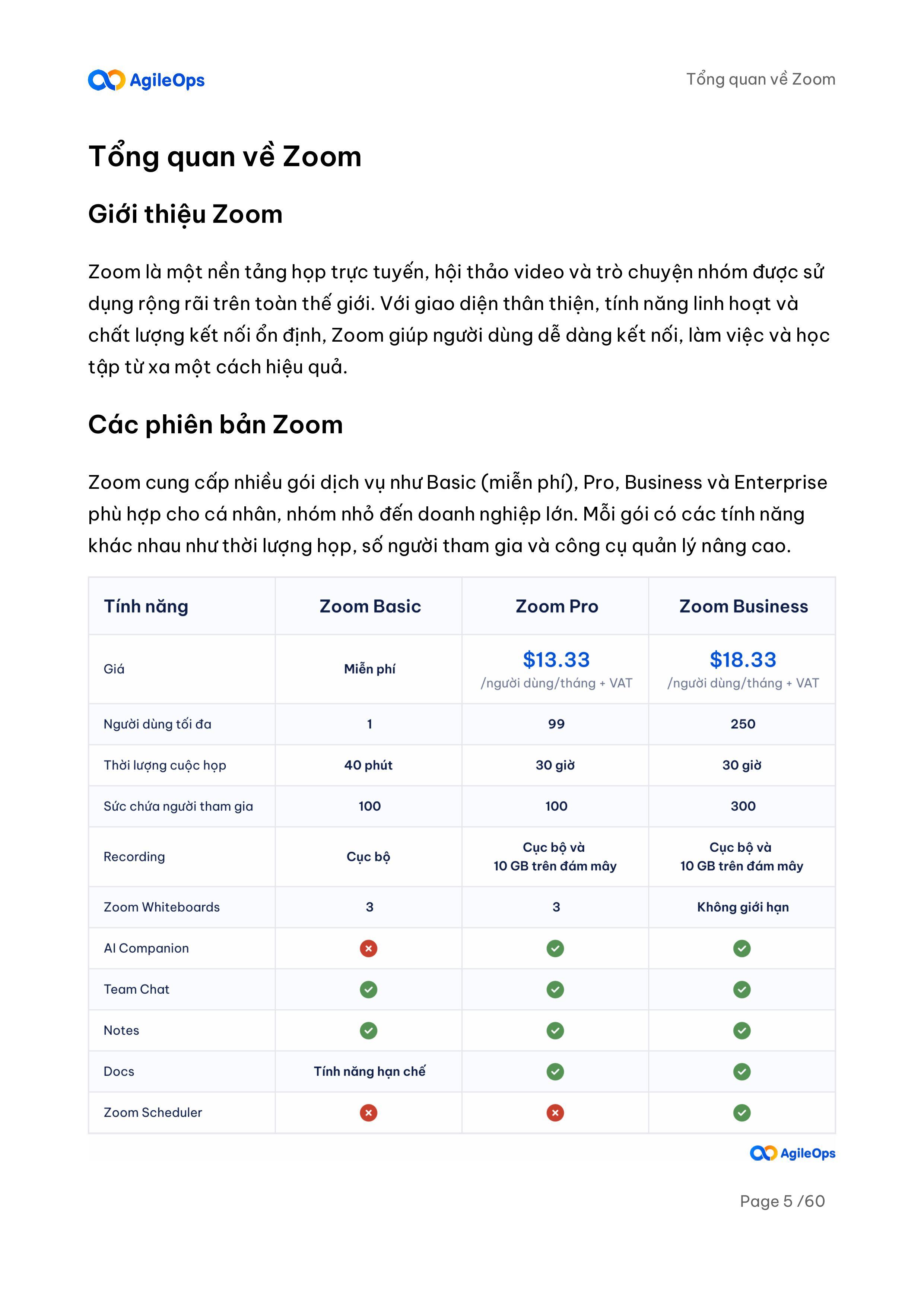 AgileOps - Hướng dẫn sử dụng Zoom